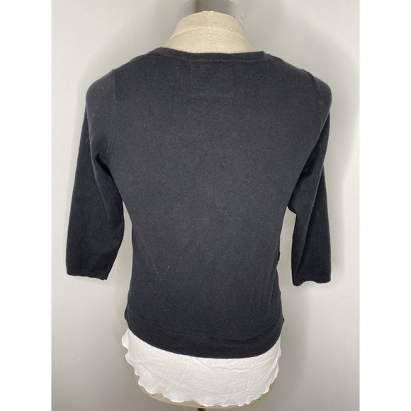 Anthropologie Angel of The North Sweater Sz Small Black Crochet White Shirttail - Picture 4 of 5